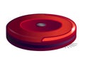 Red, round robot vacuum cleaner - vector full color picture. Robotic, wireless, self-contained red vacuum cleaner. Vacuum cleaner