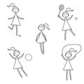 A set of contour images of a girl playing.