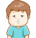 Boy having cold and running nose, colorful illustration