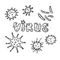 Corona virus bacteria under microscope and written virus