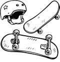 SKATE BOARDS AND HELMET, Black and white illustration Royalty Free Stock Photo