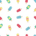 Tasty various popsicles. Frozen ice. Lolly pop. Minimalistic icons. Colored vector seamless pattern Royalty Free Stock Photo