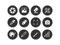 Set of art tools vector icon. art vector illustration. camera, crop, image, eraser, pen symbol for website and mobile app