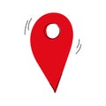 Vector hand drawn illustration of red pinpoint symbol on the map. Pin. Location mark. A point on the map. Geolocation. Navigation.