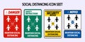 SOCIAL DISTANCING ICON SET FOR PREVENTING CORONAVIRUS, VECTOR ILUSTRATION COVID19