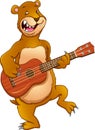 Cute bear playing guitar