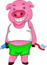 Cute pig holding a toothpaste and a toothbrush