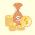 Money bag and dollar coin gold icon