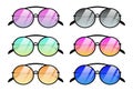 Set of colorful sunglasses with  gradient  glass mirrors isolated on whitr background. Royalty Free Stock Photo