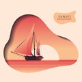 Sunset ship landscape background template