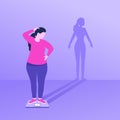 Weight concept - woman stands on body scales
