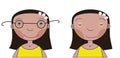 A girl with poor eyesight on one side and glasses on the other