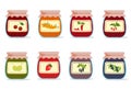 Set of glass jars with jam. Concept of harvesting berries and fruit Royalty Free Stock Photo