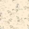 SSeamless pattern of sloths.Set of sloths, tropical animals