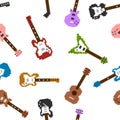 Pixel guitar seamless pattern background.