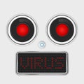 Realistic Robot Face With Virus Alert.