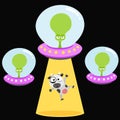 UFO abducts a cow with alien friends. Royalty Free Stock Photo