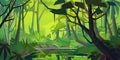 Low poly jungle river panorama