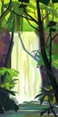 Low poly waterfall in jungle