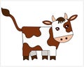 Bull - symbol 2021 - full color, stylized children`s vector illustration. The calf is a cute picture. Buffalo with brown spots - a