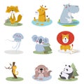 Big set isolated animals. Vector collection funny animals. Cute vector Zoo with animals in cartoon style. Royalty Free Stock Photo