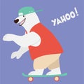Cartoon bear in a flat style on a skateboard. Funny children vector illustration. Can be used as an element for cards, banners, po Royalty Free Stock Photo