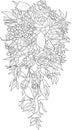 Mix flowers bouquet with roses and small leafs sketch. Vector illustration in black and white. Royalty Free Stock Photo