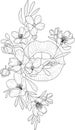 Lips and flowers sketch. Vector illustration in black and whtie and color. Royalty Free Stock Photo