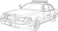 Police car realistic sketch. Vector illustration in black and white.