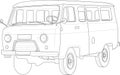 Retro Vintage Car Sketch With Outlines. Vector Illustration In Black And White.