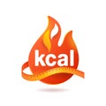 Kcal icon - kilocalorie emblem with fire and tape