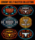 Western Style Cowboy Belt Buckle Label Master Collection Set. Royalty Free Stock Photo