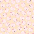 Cute pink bunny on pastel orange background seamless pattern.