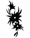 Flowers on the vine - black vector silhouette for tattoo. Lilies and leaves - black vector silhouette for logo or sign.