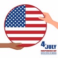 Two Hand Black and White holding United States Flag Emblem Shield for Celebrating United States of America Independence Day 4th Ju