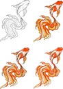 Realistic koi fish four different ways. Colorful vector illustration. Royalty Free Stock Photo