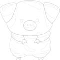 Cute pig template. Vector illustration for kids story book in black and white.