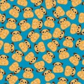 Cute pugs dog on blue background seamless pattern. Vector illustration