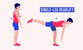 Men doing single leg deadlift exercise, Men workout fitness, aerobic and exercises. Vector Illustration.