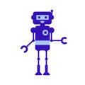 Blue robot character illustration isolated on white background. Royalty Free Stock Photo