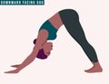 Young woman practicing Downward Facing Dog-Adho Mukha Svanasana Yoga pose. Woman workout fitness, aerobic and exercises. Vector Il