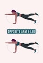 Young woman practicing opposite arm leg.Woman workout fitness, aerobic and exercises. Vector Illustration. Royalty Free Stock Photo