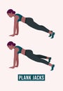 Plank Jacks exercise, Woman workout fitness, aerobic and exercises. Vector Illustration.