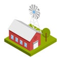 Farm house, Mill - Isometric 3D illustration.