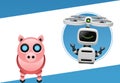 Cute robot character with pig robot. Royalty Free Stock Photo