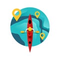 Kayaking icon or logo - river route with gps pins