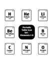 Periodic Table of Elements Icon button set in black and white Elements atomic number 1-8 for science concepts and experiments. Royalty Free Stock Photo