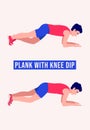 Plank with knee dip exercise, Men workout fitness.