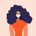 Vector illustration of a woman in a protective bandage on her face. Kovid 19 Coronavirus. Stay home. Viruses.