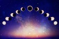 Supermoon lunar eclipse phases, Solar full eclipse, universe, cosmos background Royalty Free Stock Photo